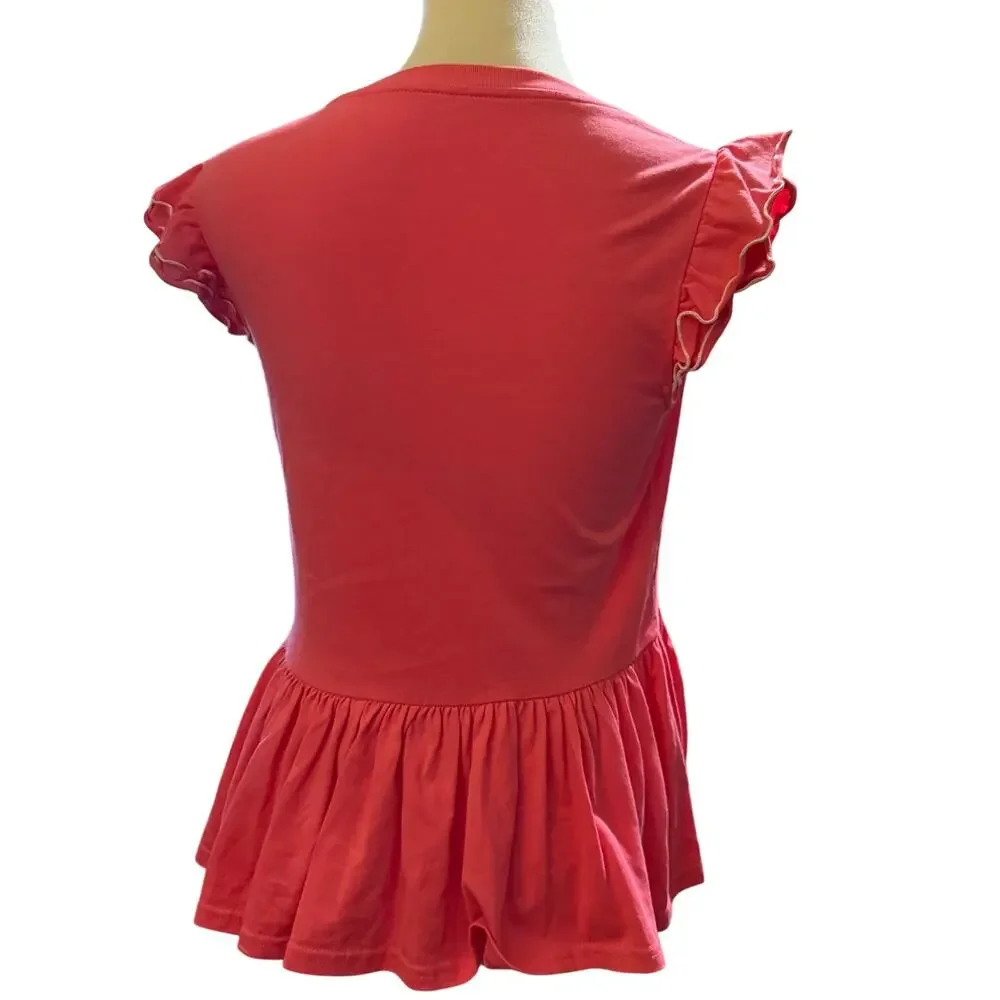 Kate Spade Deep Dahlia Peplum Tee, Coral Pink, 100% Cotton, Size Small